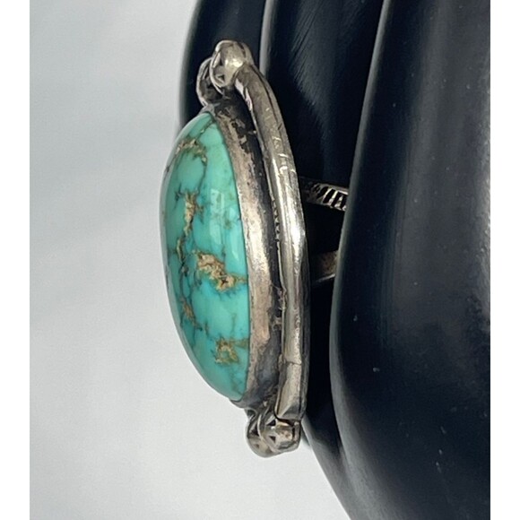 Turquoise Navajo Native Silver Ring Signed AD Size 9 weighs 12.14 gr Gem Stone - Picture 8 of 15